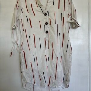 Stylish White Tunic with Red and Black Stripes
